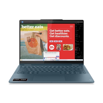 Product Laptop Lenovo 14" Yoga 7 2-in-1 14AKP10 Copilot+ AMD Ryzen AI 5 340 Hybrid 16GB 512GB SSD Win11Home Teal (83JR004FPB) base image