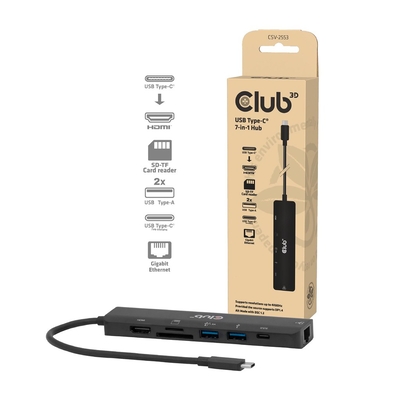 Product Docking Station Club 3D USB-C 7in1 >HDMI/2xUSB/USB-C/LAN 4K60Hz PD100W base image