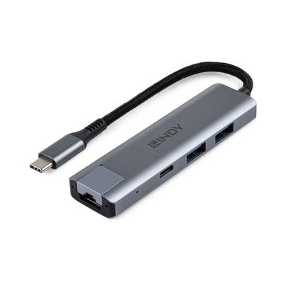 Product USB Hub Lindy USB 3.2 Gen 2 Type-C Hub & Gigabit Ethernet base image