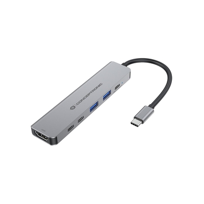 Product Docking Station Conceptronic 6-1 USB-C->HDMI,2xUSB-A,3xUSB-C,+ 25cm gr base image