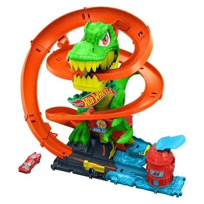 Product Πίστα Hot Wheels City T-Rex Blaze Battle Playset & 1:64 Scale Die-Cast Car, Dinosaur Nemesis base image