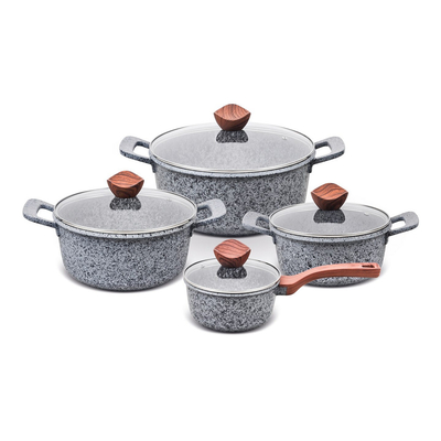 Product Τηγάνι Promis Set of pots GRANITE, saucepan 16 cm, pots 20,24,28 brown handles base image