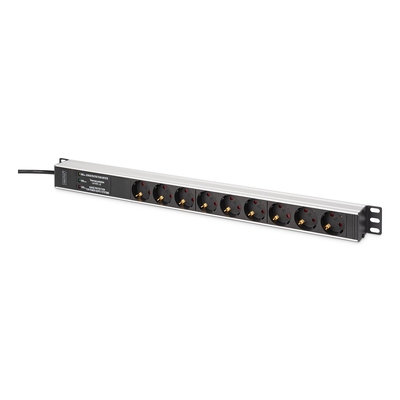 Product Πολύπριζο για Καμπίνες Δικτύου Digitus power strip 9-way 19" Alu. 1HE 2m Black base image
