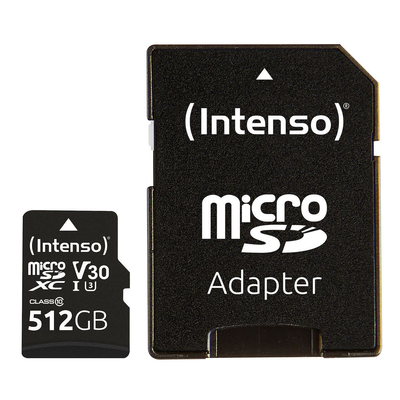 Product Κάρτα Μνήμης microSDXC 512GB Intenso C10 UHS-I Professional + Adapter base image