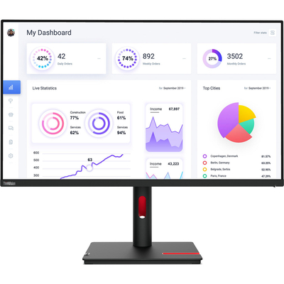 Product Monitor 32" Lenovo (3840x2160) ThinkVision T32p-30 4K IPS 60Hz HDMI DP USB-C Black base image
