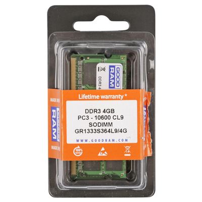 Product Μνήμη RAM Φορητού DDR3 4GB Goodram 1333 CL9 SODIMM base image