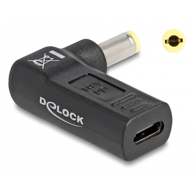 Product Αντάπτορας Τροφοδοσίας Delock 60011, USB-C σε 5.5x2.5mm, 90°, μαύρος base image