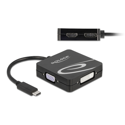 Product Αντάπτορας USB Delock Type-C σε VGA/DVI/HDMI/DisplayPort 63129, 4K, μαύρος base image