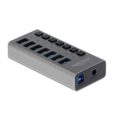 Product USB Hub Delock 7x με διακόπτες 63669, USB 3.0, 5Gbps, LED, γκρι base image