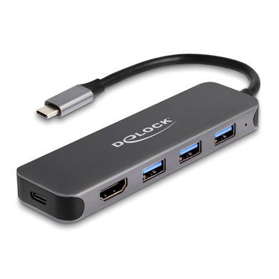Product USB Hub Delock -C 64171, 3x USB 5Gbps, HDMI 4K, USB-C PD 85W, γκρι base image