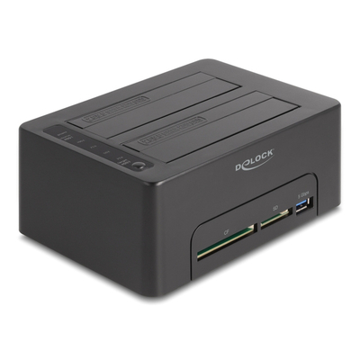 Product HDD Docking Station Delock 64183 clone function, 2x HDD, CF/SD, 5Gbps, μαύρο base image