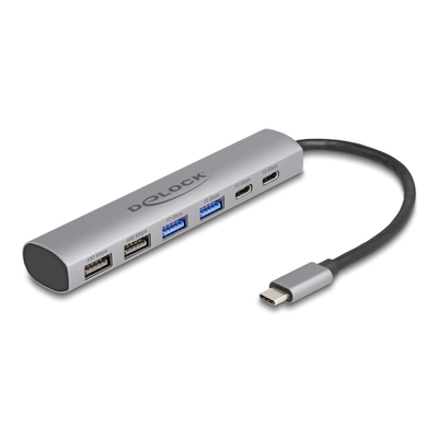 Product USB Hub Delock 64232, 6x θυρών, 10Gbps, USB-C σύνδεση, γκρι base image