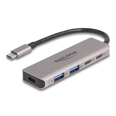 Product USB Hub Delock 64239, 4X Θυρών, 5Gbps, USB-C Σύνδεση, Γκρι base image
