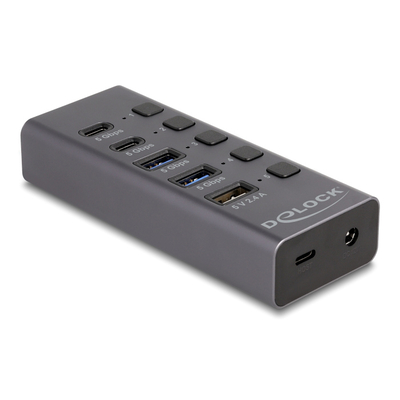 Product USB Hub Delock 64248 Με Διακόπτες, 5X Θυρών, 5Gbps, Usb/USB-C Σύνδεση, Γκρι base image