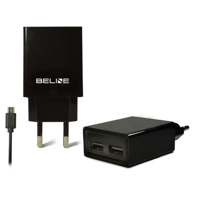 Product Φορτιστής Πρίζας Beline Travel 2xusb + Microusb 2a Black base image