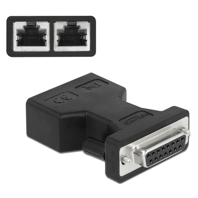 Product Αντάπτορας Δικτύου Delock D-Sub 15 Pin σε 2x RJ45 66806, μαύρος base image