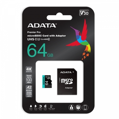 Product Κάρτα Μνήμης MicroSD Adata Premier Pro 64 Gb Uhs1 U3 V30 A2 + Adapter base image
