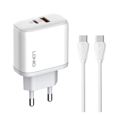 Product Φορτιστής Πρίζας Ldnio A2526C με Καλώδιo, USB & Type-C, 45W PD, λευκός base image