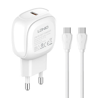 Product Φορτιστής Πρίζας Ldnio A1206C με Καλώδιo Type-C, 1x Type-C, 27W PD, λευκός base image