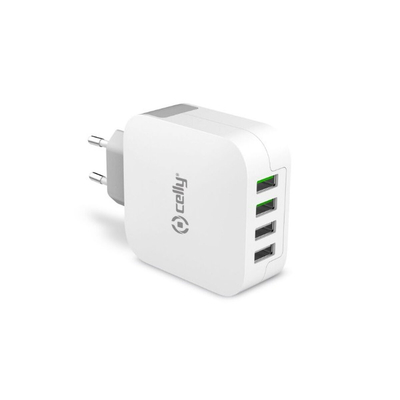 Product Φορτιστής Πρίζας Celly TC4USBTURBO Λευκό base image