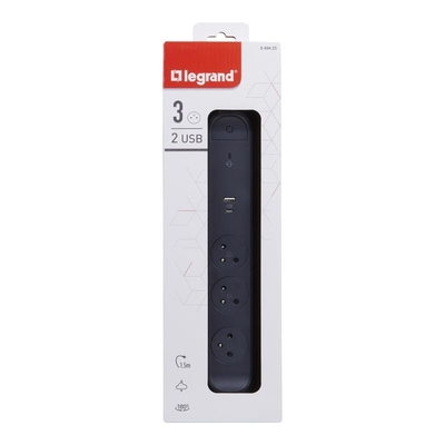 Product Πολύπριζο Legrand Extension Cord 3x2 + Usb A/C 1,5m Black base image