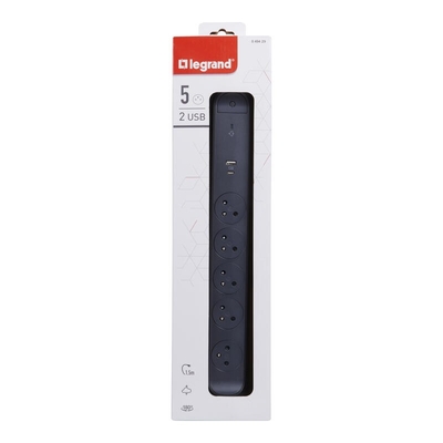 Product Πολύπριζο Legrand Extension Cord 5x2 + Usb A/C 1,5m Black base image