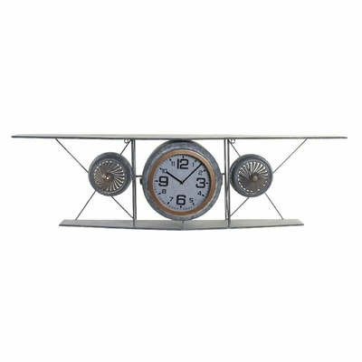 Product Ρολόι Τοίχου DKD Home Decor Κρυστάλλινο Αεροπλάνο Ξύλο Γκρι (120 x 21 x 33.5 cm) base image