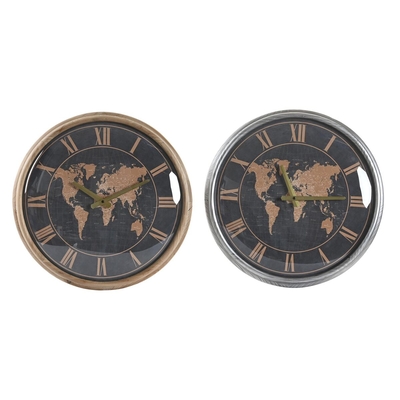 Product Ρολόι Τοίχου DKD Home Decor Κρυστάλλινο Ασημί Μαύρο Χρυσό Σίδερο Παγκόσμιος Χάρτης (46 x 6,5 x 46 cm) base image