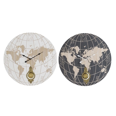 Product Ρολόι Τοίχου DKD Home Decor Μαύρο Μπεζ Μέταλλο MDF Παγκόσμιος Χάρτης (58 x 8 x 58 cm) base image