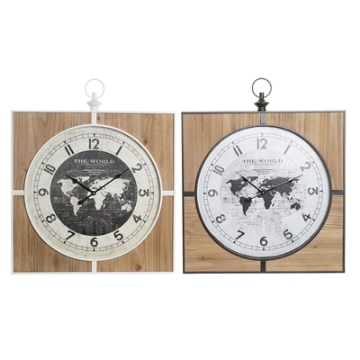 Product Ρολόι Τοίχου DKD Home Decor Μαύρο MDF Λευκό Σίδερο Παγκόσμιος Χάρτης (60 x 4,5 x 60 cm) base image