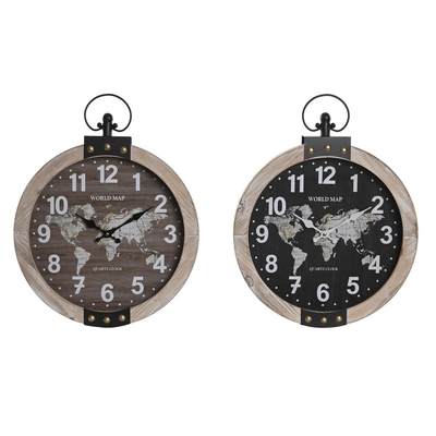 Product Ρολόι Τοίχου DKD Home Decor 40 x 6,5 x 46 cm Vintage Ξύλο Παγκόσμιος Χάρτης (x2) base image