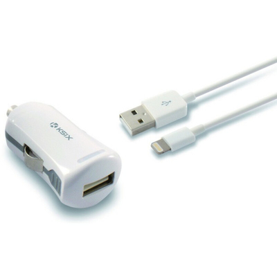 Product Φορτιστής USB για αυτοκίνητο + Καλώδιο Lightning MFi KSIX 2.4 A Λευκό base image