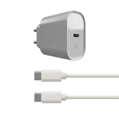 Product Φορτιστής Τοίχου + Καλώδιο USB C KSIX Λευκό 20W base image