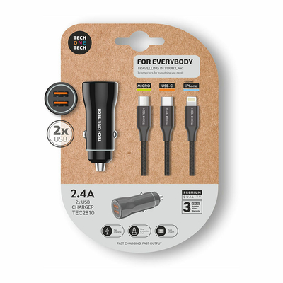Product Φορτιστής Αυτοκινήτου Tech One Tech USB + Καλώδιο TEC2810 Διπλή USB x 2 base image