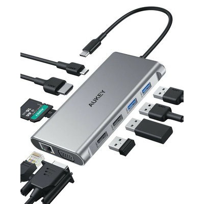 Product USB Hub Aukey Usb-C Cb-C89 Aluminium | 10w1 | Rj45 Ethernet 10/100/1000mbps base image