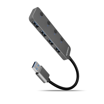 Product USB Hub Axagon Hue-Msa 4x Usb3.2 Gen 1 Switch, Metal, Micro Usb Power In, 20cm Usb-A  base image
