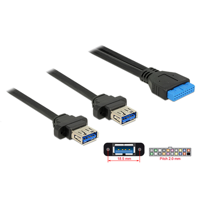 Product Καλώδιο USB Delock 3.0 19 pin header (F) σε 2x USB 3.0 (F) 85244, 80cm base image