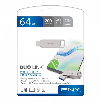 Product USB Flash 64GB PNY Pendrive USB 3.2 Duo-Link P-FDI64GDULINKTYC-GE base image