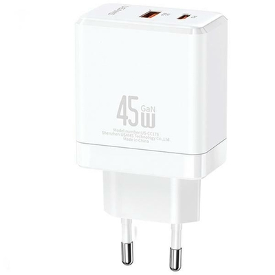 Product Φορτιστής Πρίζας Usams Usb-C+Usb-A 45w Gan Pd 3.0 Fast White base image