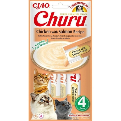Product Snack for Cats Inaba Churu 4 x 14 g Κοτόπουλο Salmon base image