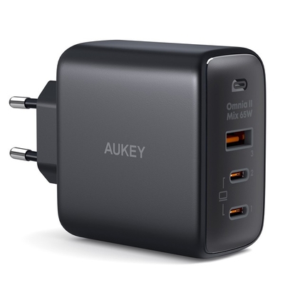 Product Φορτιστής Πρίζας Aukey Aukey Pa-B6t Black Omni A Ii Gan 3xusb (2xusb C+ 1xusb A) 65w Qc Pd base image