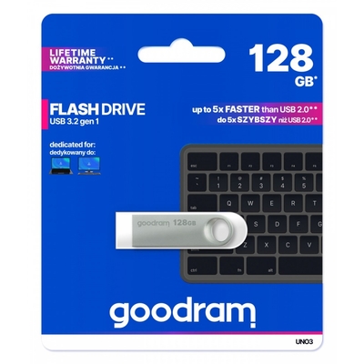 Product USB Flash 128GB Goodram Pendrive UNO3 USB 3.2 Gen1 silver base image