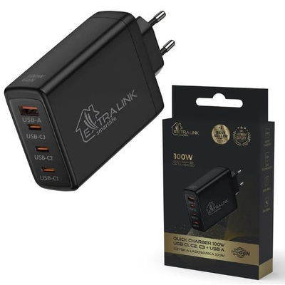 Product Φορτιστής Πρίζας Extralink Smart Life Fast 100w Gan 3x Usb-C, Usb-A base image