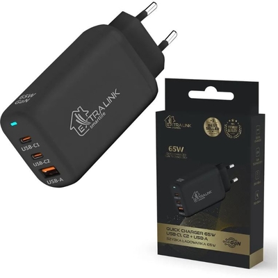 Product Φορτιστής Πρίζας Extralink Smart Life Fast 65w Gan 2x Usb-C, Usb-A base image