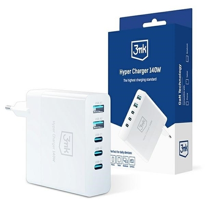 Product Φορτιστής Πρίζας 3MK 140w 3xusb-C + 2xusb-A Gan Pd Qc base image