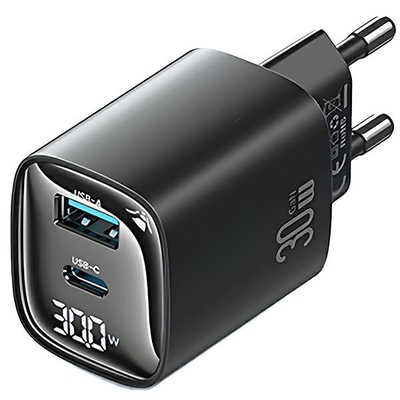 Product Φορτιστής Πρίζας Usams 30W GaN LED USB+USB-C CC229 Black base image