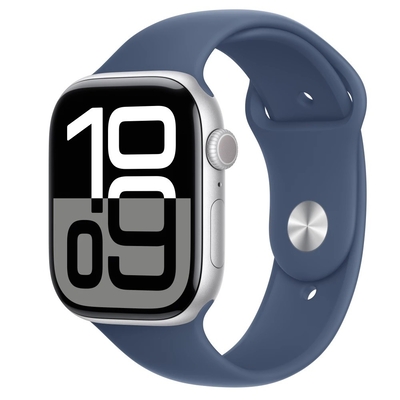 Product Apple Watch Series 10 Gps 46 Mm Silver Aluminium Case With Denim Sport Band - M/L base image