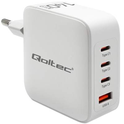 Product Φορτιστής Πρίζας Qoltec Gan 140w 5v 20v 2.5a 5a,3xusb C Pd,1xus base image