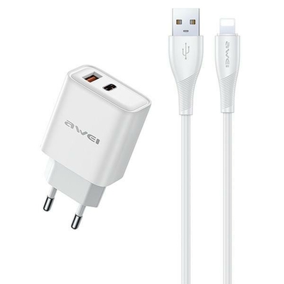 Product Φορτιστής Πρίζας Awei Gan Pd81l 22,5w Lightning Cable Usb+Usb base image