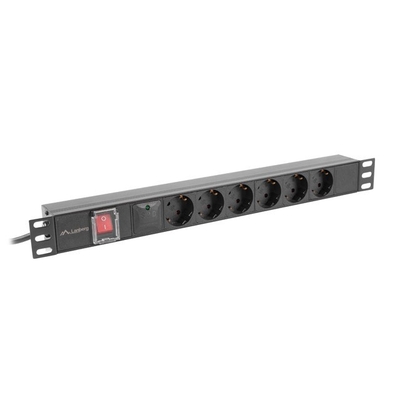 Product Πολύπριζο Lanberg PDU rack 19 inch 1U 16A 6x230V schuko 2m Black base image